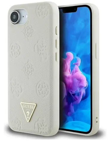 Guess Grained Peony Triangle Logo MagSafe Kryt pro iPhone 16e béžová / Zadní kryt / MagSafe