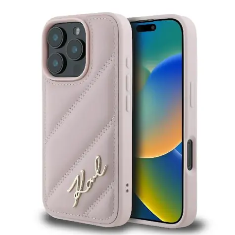 Karl Lagerfeld Quilted Signature růžová / Kryt / PU kůže / Pro Apple iPhone 16 Pro