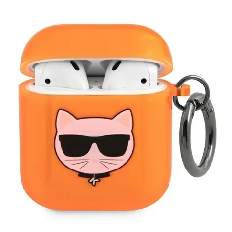 Karl Lagerfeld Choupette oranžová / Pouzdro / Apple AirPods 1/2