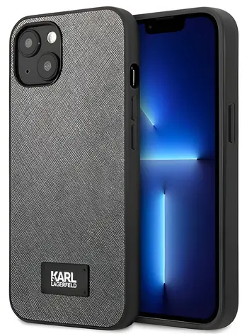 Karl Lagerfeld Saffiano Plaque stříbrná / Kryt / Apple iPhone 13 mini