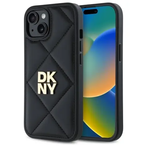 DKNY Quilted Stack Logo iPhone 14 černá / Zadní kryt / Prošívaný design / Logo DKNY