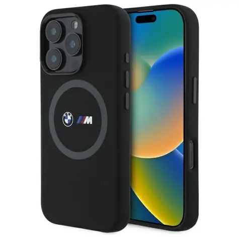 BMW Silicone Printed Ring MagSafe kryt pro iPhone 16 Pro Max černá / Zadní kryt / Silikonový / MagSafe