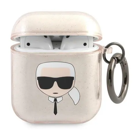Karl Lagerfeld Glitter Karl Head zlatá / Pouzdro pro Apple AirPods 1/2
