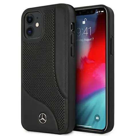 Mercedes Leather Perforated kožený kryt pro Apple iPhone 12 mini černá / Kryt