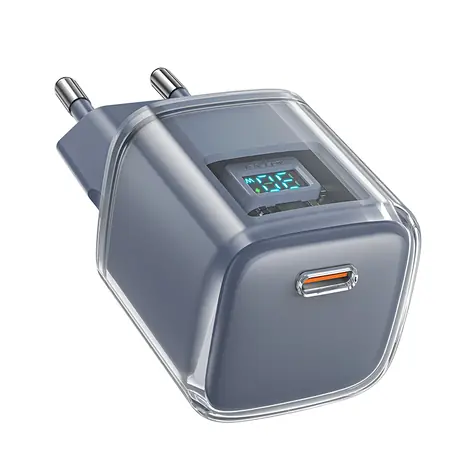 Acefast A53 GaN nabíječka šedá / USB-C / PD 30W / displej