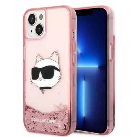 Karl Lagerfeld Glitter Choupette Head růžová / Zadní kryt / Apple iPhone 14 Plus / třpytivý motiv