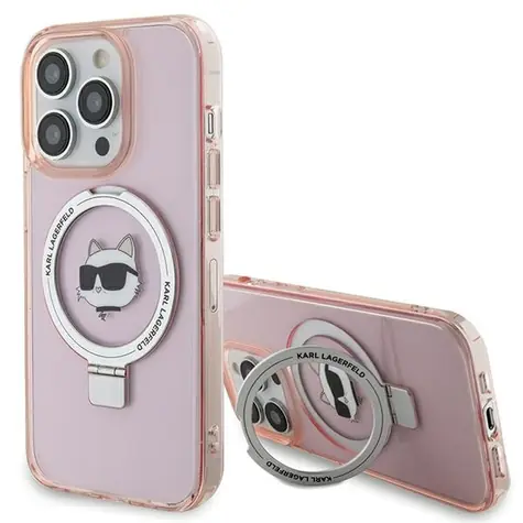 Karl Lagerfeld Ringstand Choupette Head růžová / Zadní kryt / pro Apple iPhone 15 Pro / MagSafe