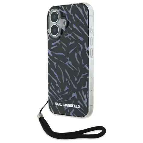 Karl Lagerfeld Zebra With Cord fialová / Zadní kryt / Apple iPhone 16 Plus / se šňůrkou