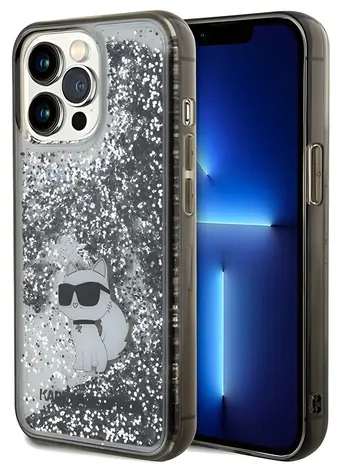 Karl Lagerfeld Liquid Glitter Choupette transparentní / Zadní kryt pro iPhone 13 Pro a 13