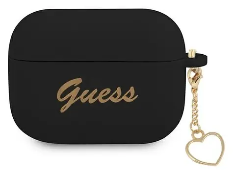 GUESS Silicone Charm Heart Collection černá / Pouzdro pro Apple AirPods Pro / Silikonové / Přívěsek srdce