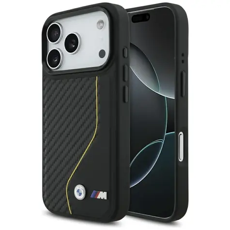 BMW Zadní kryt Carbon Line & Logo MagSafe pro iPhone 17 Pro žlutá / Zadní kryt / Karbonový vzor / MagSafe