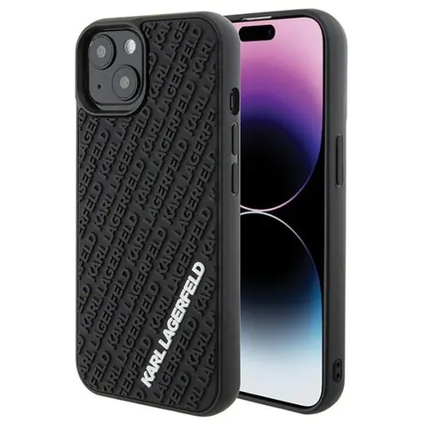Karl Lagerfeld 3D Rubber Multi Logo černá / Kryt pro Apple iPhone 15 / gumový 3D design