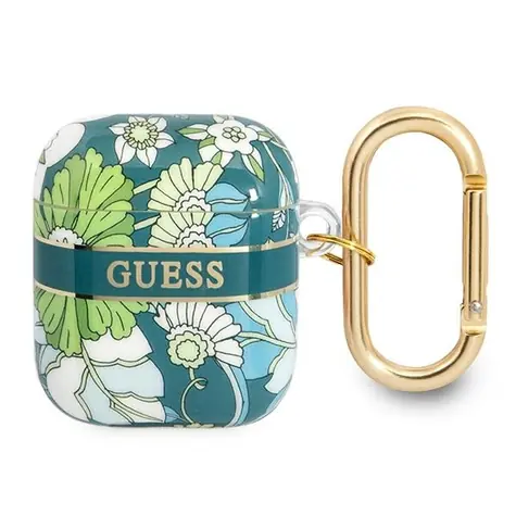 Guess GUA2HHFLN zelená / Pouzdro pro Apple AirPods 1 & 2 / Flower Strap Collection