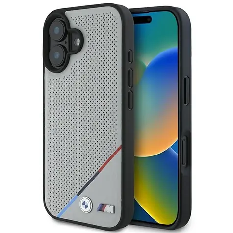 BMW M Perforovaný Tricolor Line MagSafe Zadní kryt pro iPhone 16 šedá / Pouzdro / MagSafe