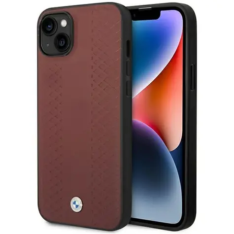BMW Kožené pouzdro Diamond Pattern pro Apple iPhone 14 vínová / Pouzdro / Kůže