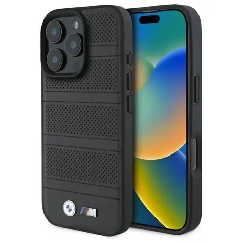 BMW M Perforated pro Apple iPhone 16 Pro Max černá / Zadní kryt / Perforovaný / Prošívaný pruh / Magnetický (MagSafe)