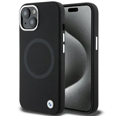 BMW Signature Liquid Silicone MagSafe pro iPhone 15 Plus černá / Kryt / Silikonový / MagSafe