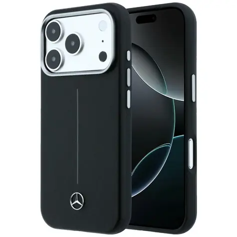 Mercedes Leather Semi Wrap Iconic Line černá / Zadní kryt / MagSafe / pro iPhone 17 Pro