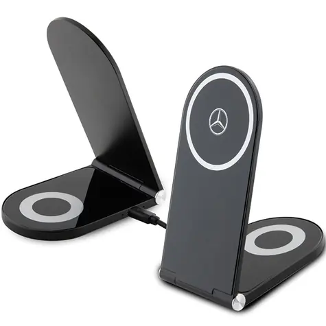 Mercedes Silver Stars MagSafe černá / Bezdrátová nabíječka / 2v1 / Skládací / 15W
