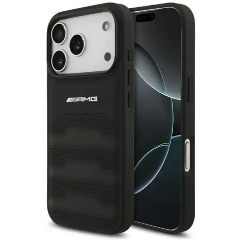 AMG Leather Debossed Lines Logo iPhone 17 Pro černá / Zadní kryt / Kůže