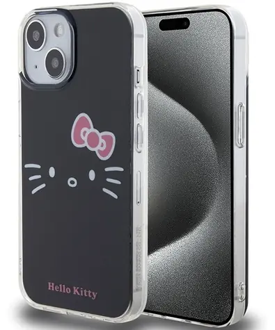 Hello Kitty IML Kitty Face iPhone 15 černá / Zadní kryt / Apple / IML potisk