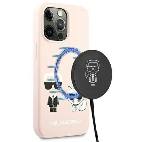 Karl Lagerfeld Ikonik Karl & Choupette světle růžová / Kryt / MagSafe / pro Apple iPhone 13 Pro, iPhone 13