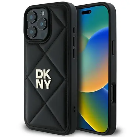 DKNY Quilted Stack Logo černá / Kryt / Apple iPhone 16 Pro