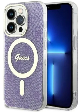 GUESS 4G Kryt pro Apple iPhone 14 Pro fialová / Kryt na mobilní telefon / MagSafe / Hardcase