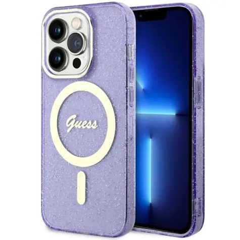 Guess Glitter Gold fialová / Zadní kryt / MagSafe / pro iPhone 14 Pro Max