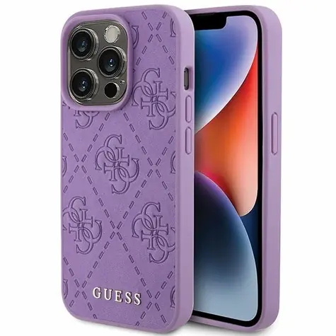 Guess Leather 4G Stamped fialová / Zadní kryt / Apple iPhone 15 Pro Max