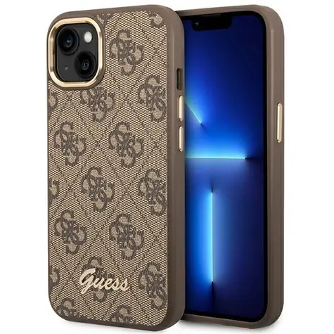Guess 4G Vintage Gold Logo hnědá / Pevný zadní kryt pro Apple iPhone 14 Plus