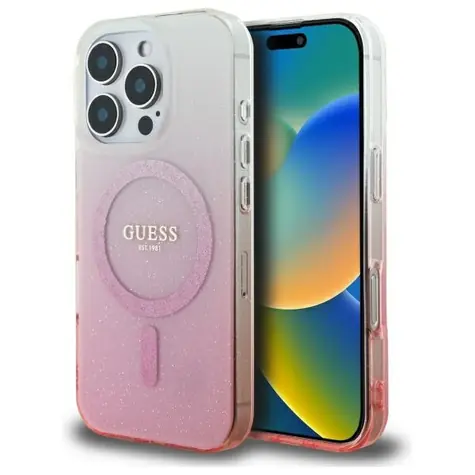 Guess IML Glitter Gradient růžová / Zadní kryt / MagSafe / iPhone 16 Pro