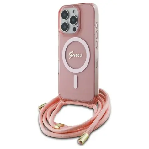 Guess Crossbody Cord Script MagSafe růžová / Zadní kryt / iPhone 16 Pro Max / MagSafe