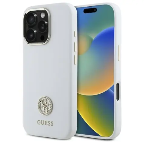Guess Silicone 4G Strass Logo bílá / Zadní kryt / pro iPhone 16 Pro / silikonový