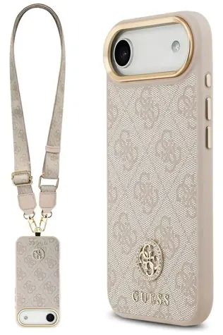 Guess 4G Strass Logo MagSafe růžová / Zadní kryt pro iPhone Air / MagSafe / Kovové knoflíky / Popruh s kamínky