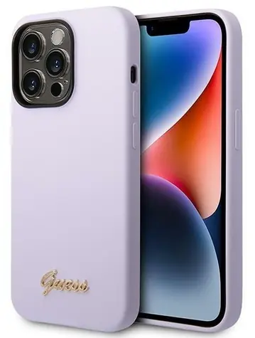 GUESS GUHCP14LSLSMU fialová / Zadní kryt / Apple iPhone 14 Pro / Silikon / Vintage Gold Logo