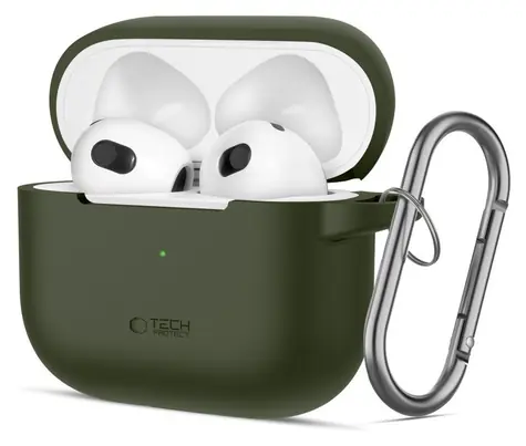Tech-Protect Silicone Hook Case zelená / Pouzdro pro Apple AirPods 3 / Silikonové / S karabinou