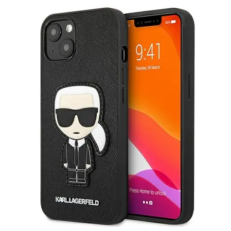 Karl Lagerfeld Saffiano Ikonik Karl's Patch černá / Kryt / pro Apple iPhone 13 mini
