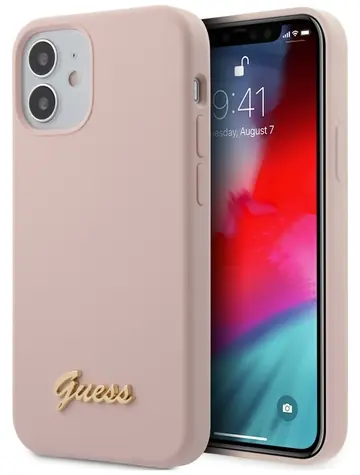 GUESS Silicone Script Gold Logo světle růžová / Zadní kryt / pro Apple iPhone 12 mini / plastový hardcase