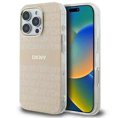 DKNY Repeat Texture Pattern a Stripe růžová / Zadní kryt / MagSafe / Pro Apple iPhone 16 Pro