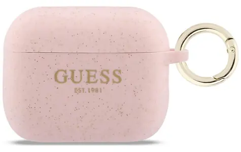 Guess Glitter Ring silikonové pouzdro pro AirPods Pro 3 růžová / Pouzdro pro sluchátka / Silikon / S třpytkami