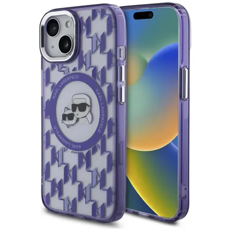 Karl Lagerfeld IML Monogram Karl & Choupette Head fialová / Pouzdro / MagSafe / Apple iPhone 15