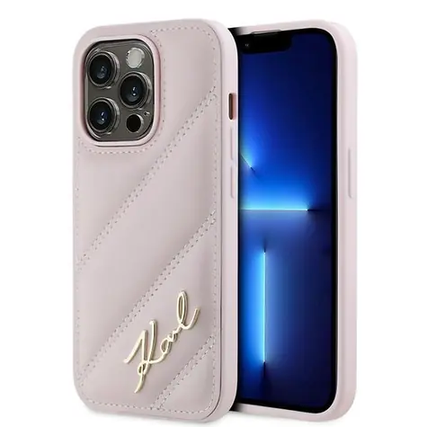 Karl Lagerfeld Diagonal Quilted Script růžová / Zadní kryt / Apple iPhone 14 Pro Max / Koženka