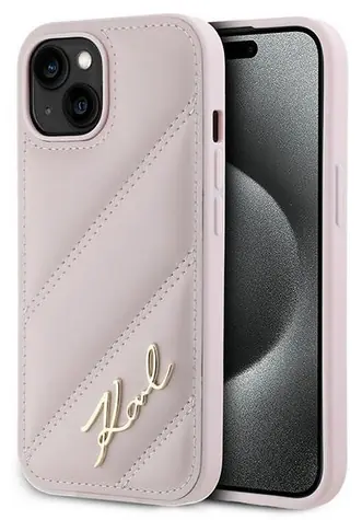 Karl Lagerfeld Diagonal Quilted Script růžová / Zadní kryt / Pro Apple iPhone 13/14/15