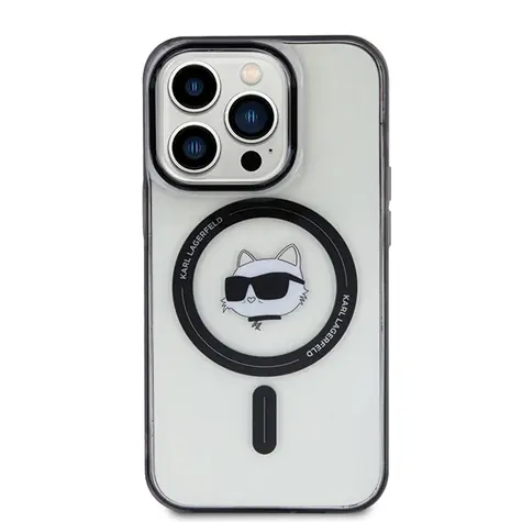 Karl Lagerfeld IML Choupette Head MagSafe čirá / Zadní kryt pro iPhone 15 Pro / MagSafe / IML potisk