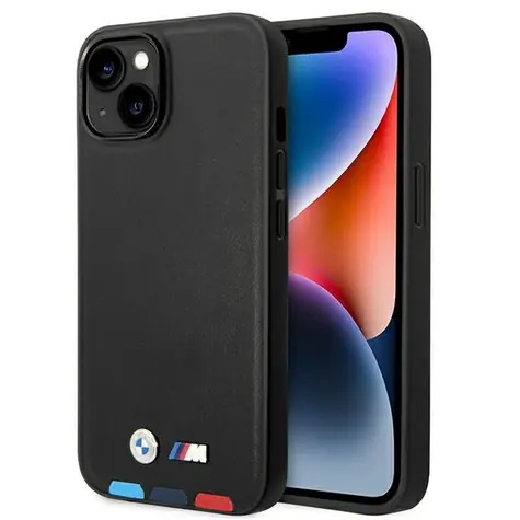 BMW Leather Stamp Tricolor MagSafe černá / Zadní kryt pro iPhone 14 Plus / MagSafe / Kůže