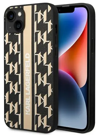 Karl Lagerfeld Monogram Stripe hnědá / Zadní kryt / Apple iPhone 14 Plus
