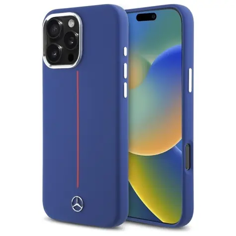 Mercedes Silicone Red Stripe MagSafe iPhone 16 Pro Max tmavě modrá / Pouzdro / Silikonové / MagSafe