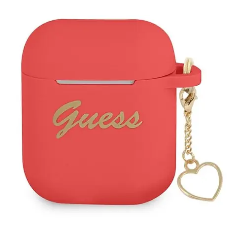 Guess Charm Heart Collection červená / Pouzdro / Silikonové / pro Apple AirPods