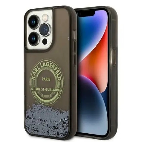 Karl Lagerfeld Liquid Glitter RSG černá / Zadní kryt / iPhone 14 Pro / třpytivý vzor